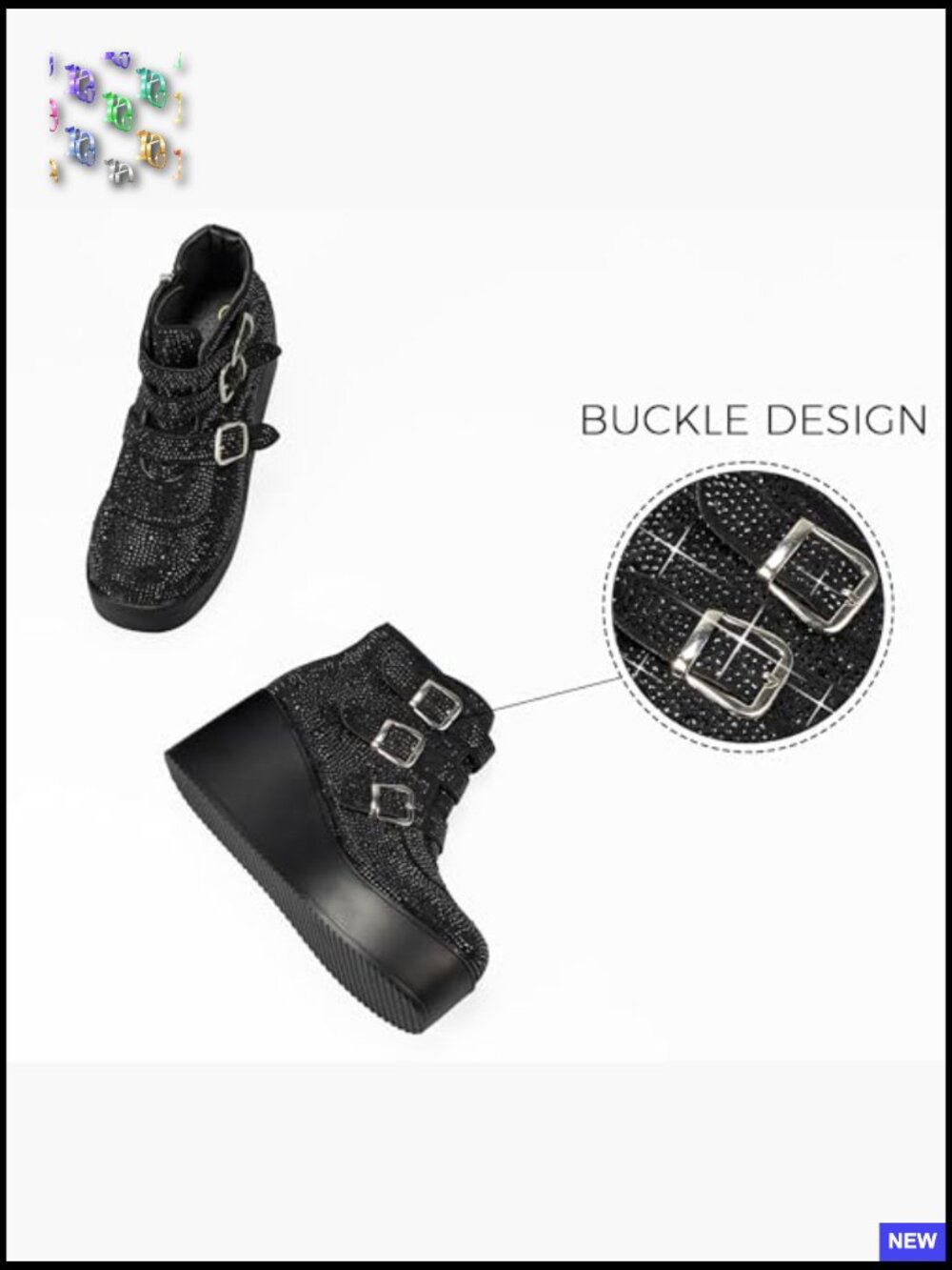 Chunky Ankle Boots - Zipper Wedges High Heels Rave Buckle Thick Sole Goth - Picture 6 of 7